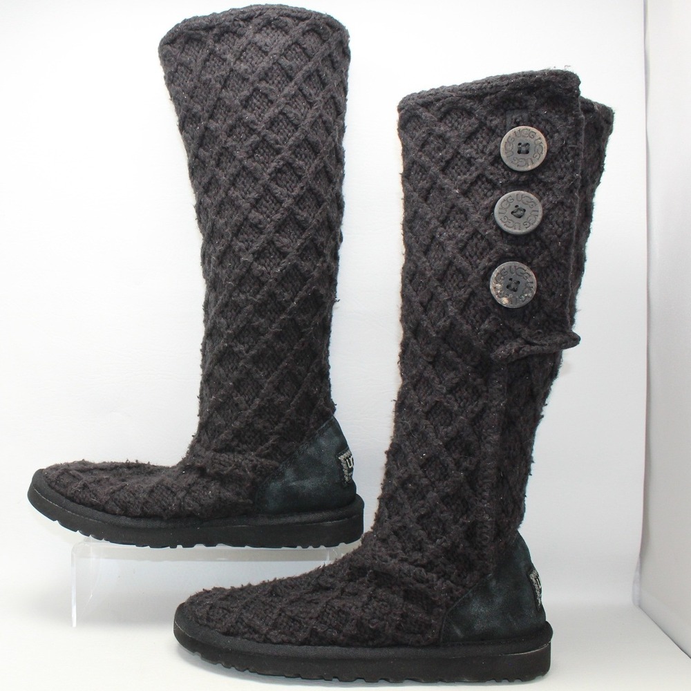 UGG Australia Lattice Cardy Black Knit 3 Button Tall Boots 3066 Womens 7